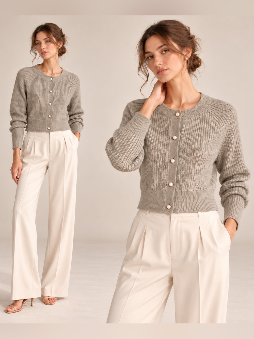 Abercrombie & Fitch Tan Neutral Pearl Button Ribbed Knit Sweater Cardigan Sz XL